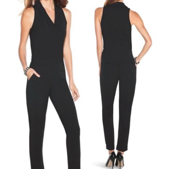 White House Black Market Tuxedo Jumpsuit Sleeveless Straight Leg Black Womens 0 - Picture 1 of 8